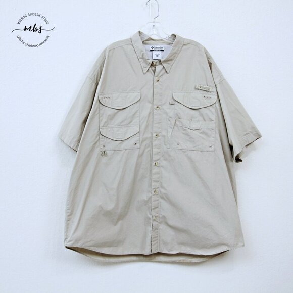 Columbia PFG Vented Embroidered Short Sleeve Fishing Shirt Tan Men XXL - Picture 1 of 12